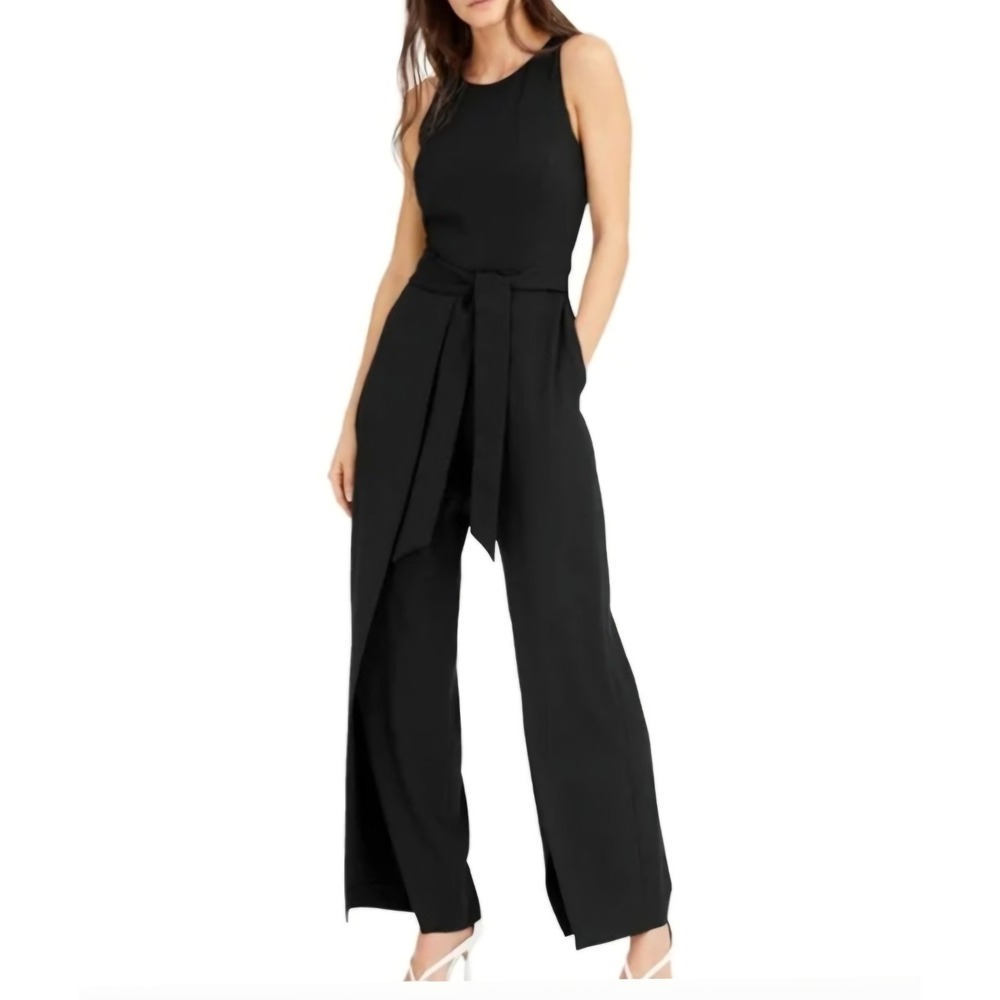 INC International Concepts Womens Black Walkthrough Self-Tie Jumpsuit‎ Size 4